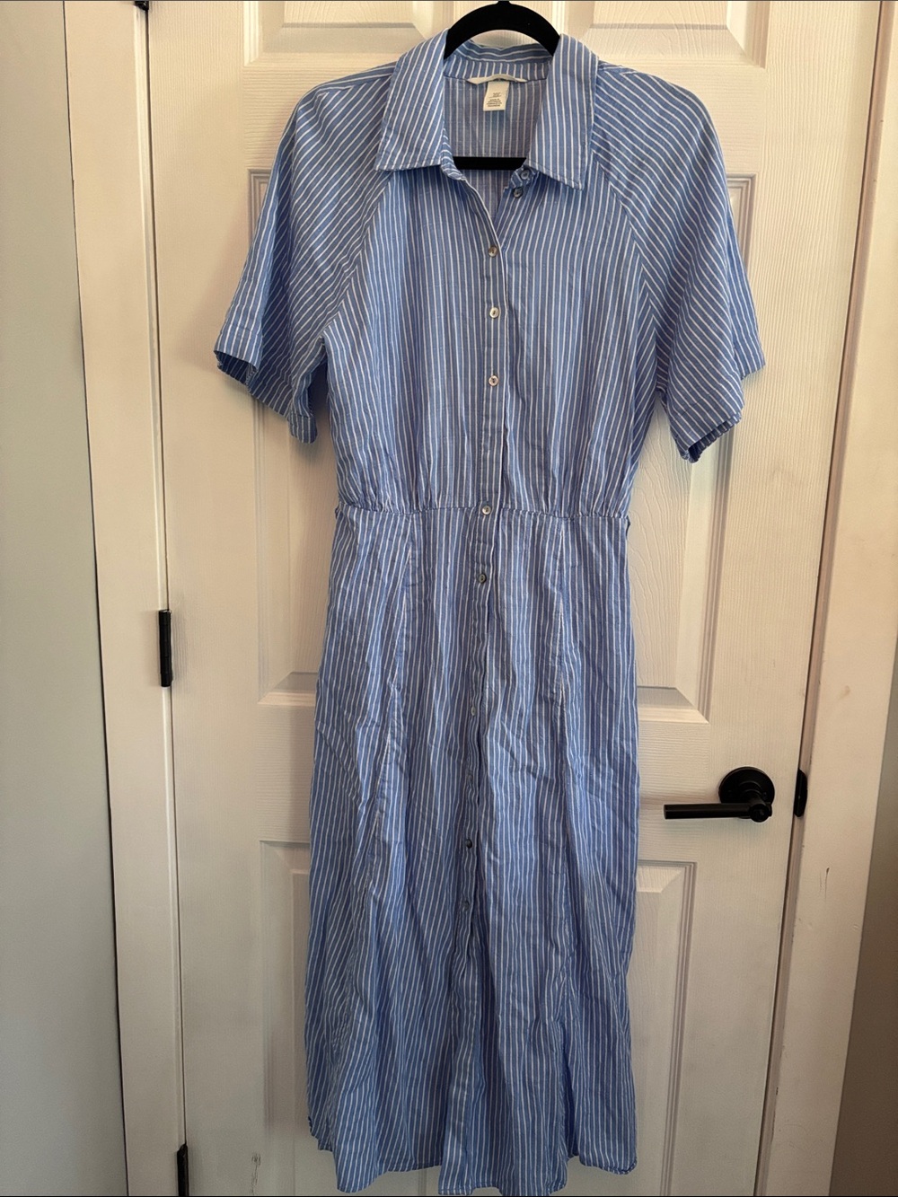 H&M Light Blue and White Striped Midi Shirt Dress